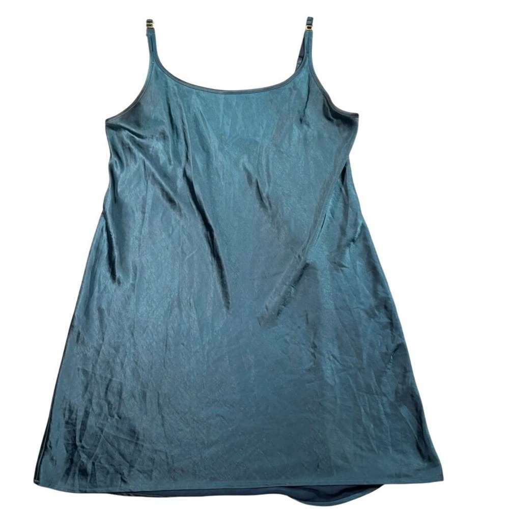 Soma Sensual Satin Slip Dress XL Teal Blue Adjustable Chemise Nightie Soft Girl